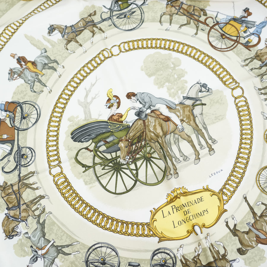 HERMES Silk Carré 90 La Promenade de Longchamps Scarf
