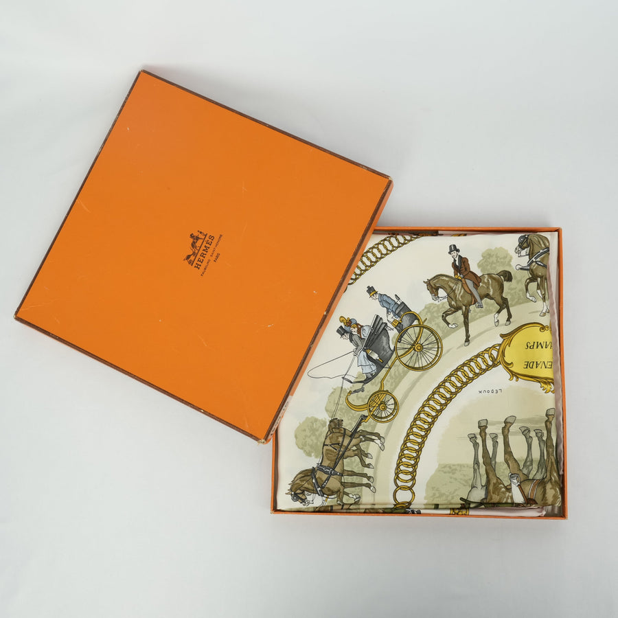 HERMES Silk Carré 90 La Promenade de Longchamps Scarf