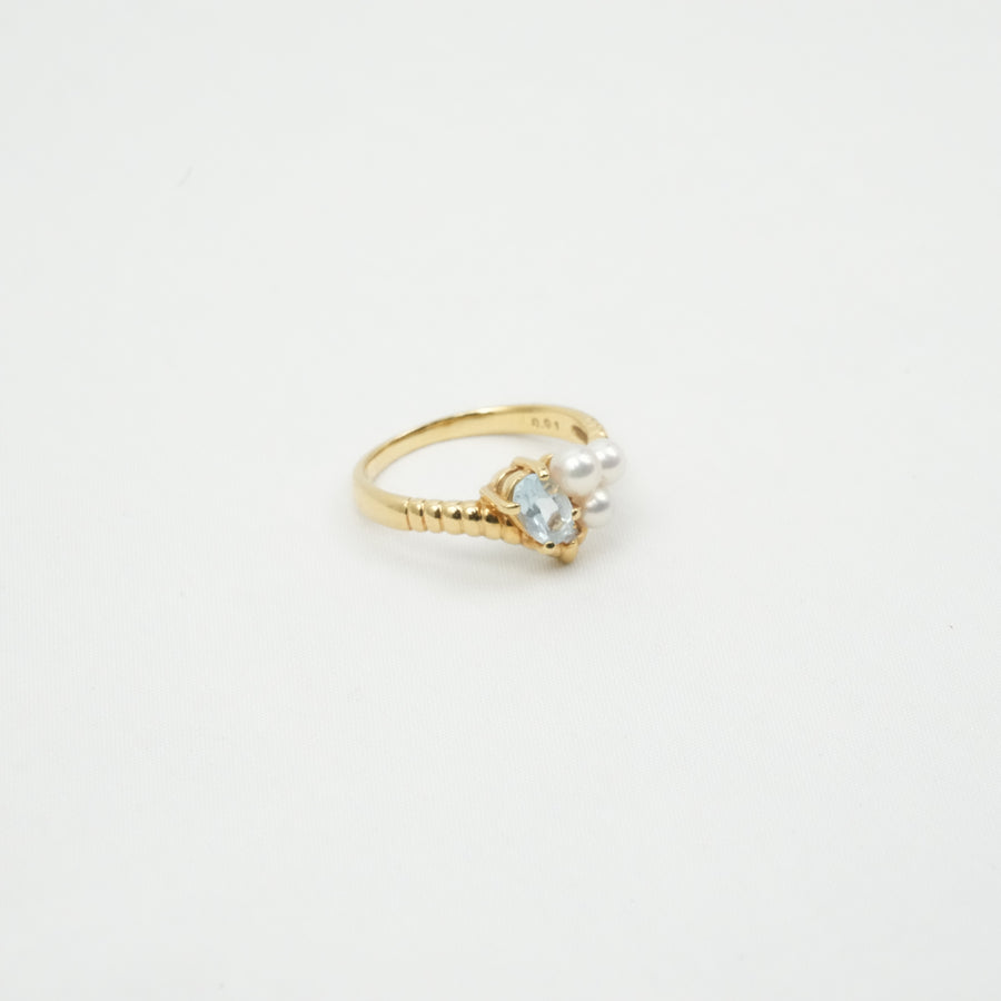 TASAKI K18 (Main Stone: Pearl 3.2-3.8mm/Aquamarine) (Side Stones: Diamond 0.01) 3.4g  Ring