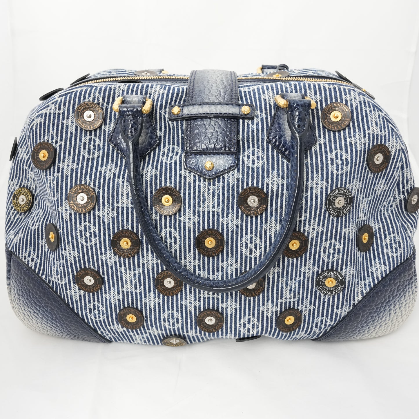 LOUIS VUITTON Denim Polka Dots Panama Bowly Canvas Navy Boston/Handbag M95418