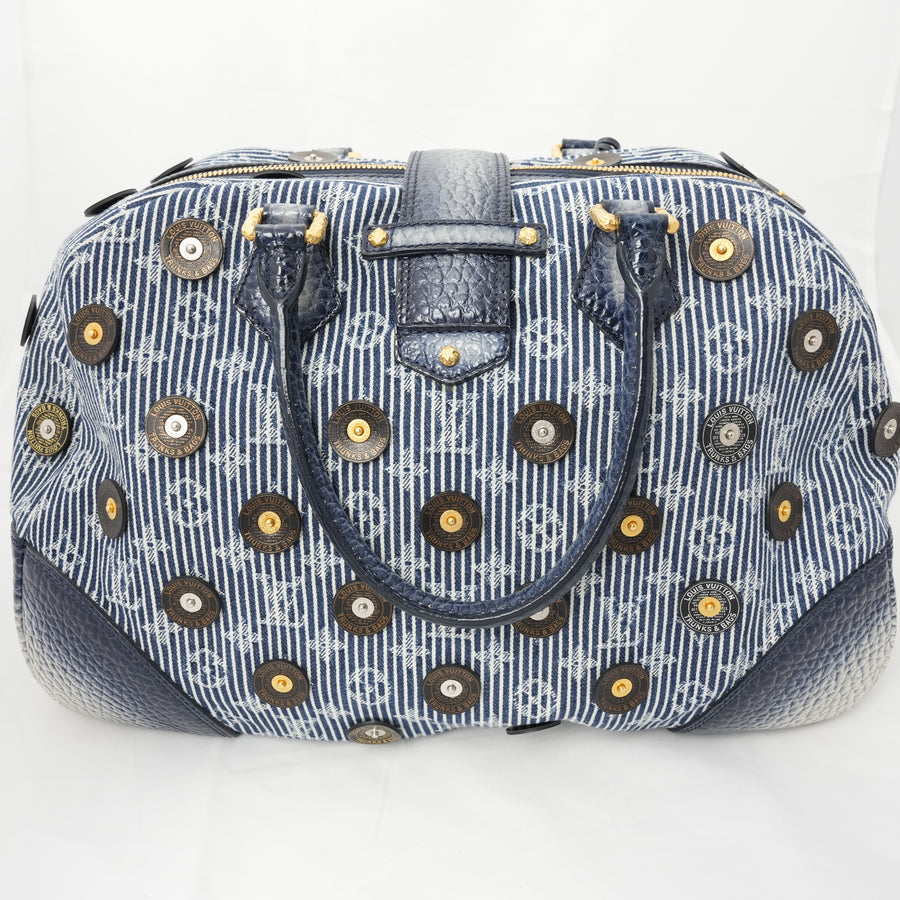 LOUIS VUITTON Denim Polka Dots Panama Bowly Canvas Navy Boston/Handbag M95418