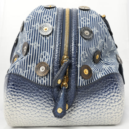 LOUIS VUITTON Denim Polka Dots Panama Bowly Canvas Navy Boston/Handbag M95418