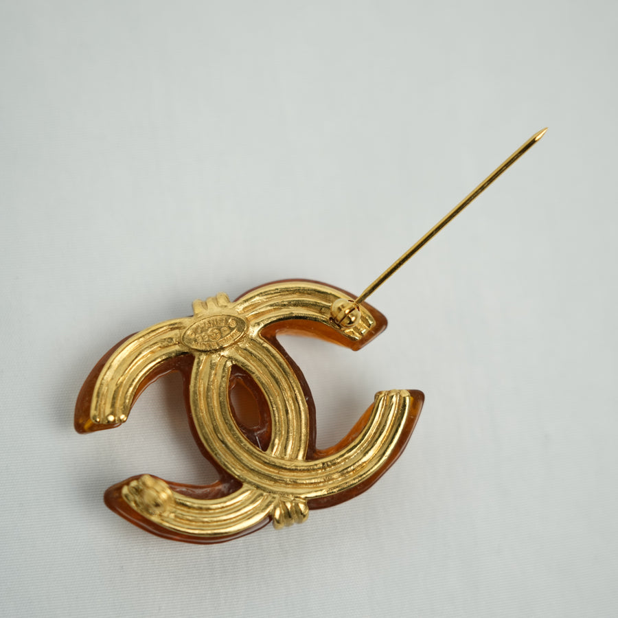 CHANEL Tortoise Shell Coco Mark Brooch