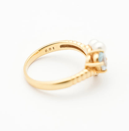 TASAKI K18 (Main Stone: Pearl 3.2-3.8mm/Aquamarine) (Side Stones: Diamond 0.01) 3.4g  Ring