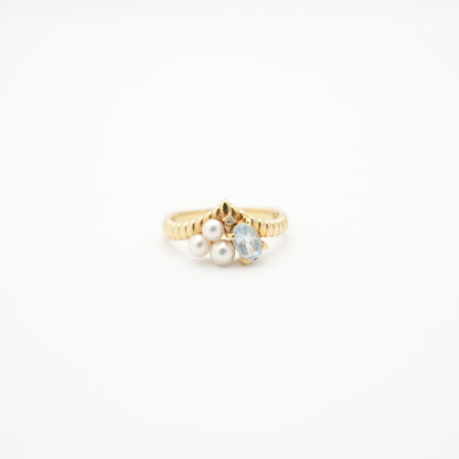 TASAKI K18 (Main Stone: Pearl 3.2-3.8mm/Aquamarine) (Side Stones: Diamond 0.01) 3.4g  Ring