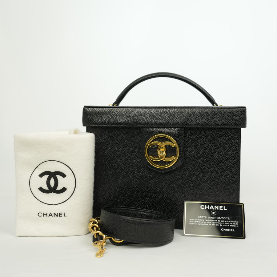 CHANEL 1991-1994 Caviar Skin Turn Lock Handbag/Shoulder Bag 2Way