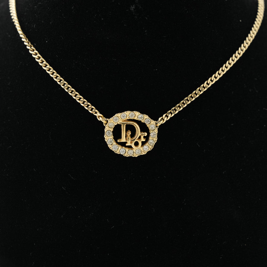 CHRISTIAN DIOR Logo Rhinestone Necklace