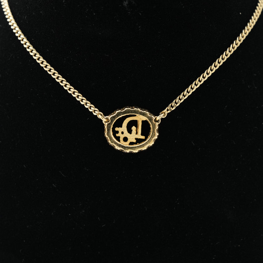 CHRISTIAN DIOR Logo Rhinestone Necklace