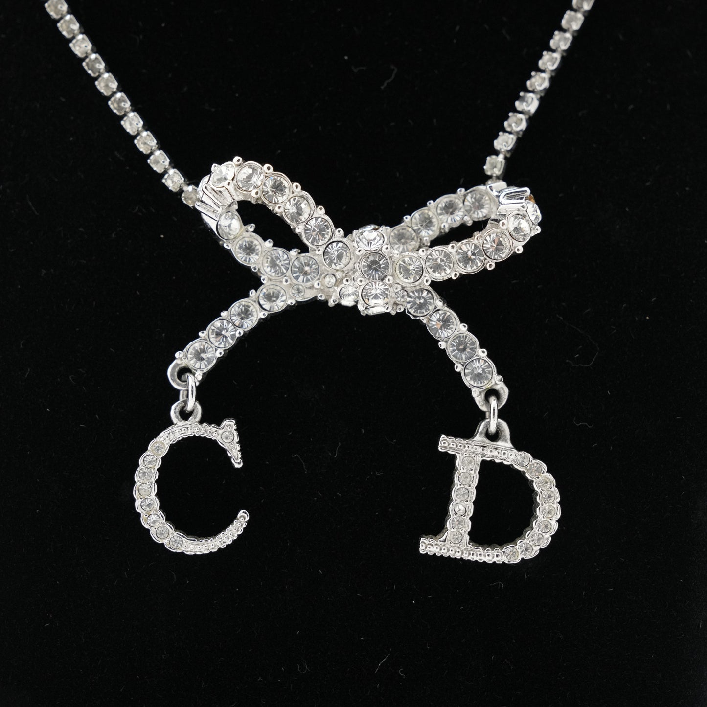 CHRISTIAN DIOR Ribbon Motif Rhinestone Necklace