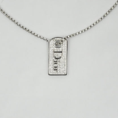 CHRISTIAN DIOR Logo Plate Rhinestone Necklace