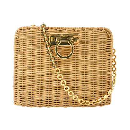 SALVATORE FERRAGAMO Gancini Rattan Shoulder Bag