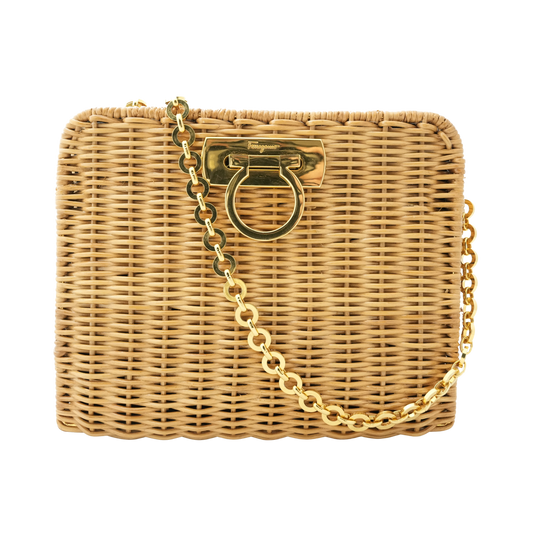 SALVATORE FERRAGAMO Gancini Rattan Shoulder Bag