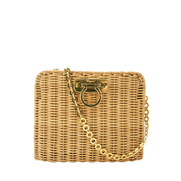 SALVATORE FERRAGAMO Gancini Rattan Shoulder Bag