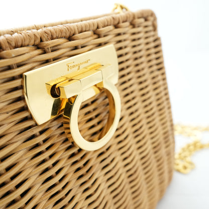 SALVATORE FERRAGAMO Gancini Rattan Shoulder Bag