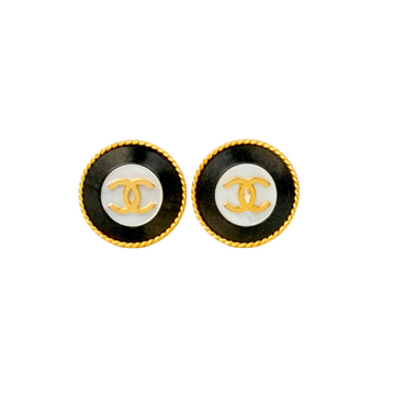 CHANEL Wood Shell Button Coco Mark Earrings