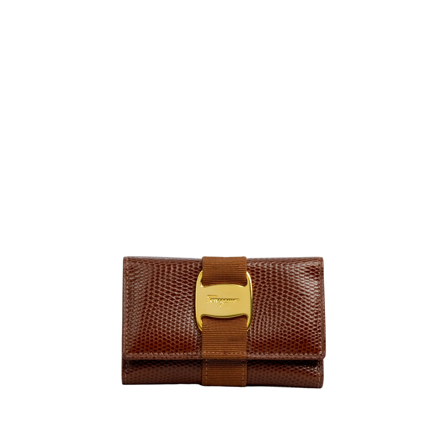 SALVATORE FERRAGAMO Lizard Pattern Vara Plate Key Case
