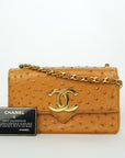 CHANEL 1986-1988 Chain with Push Lock Large Coco Ostrich Leather Shoulder Bag