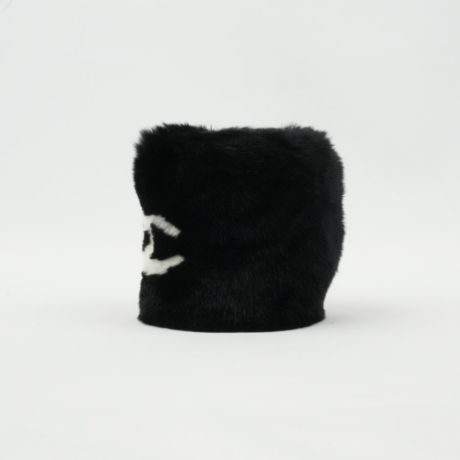 CHANEL Coco Mark Rabbit Fur Wristband Bracelet