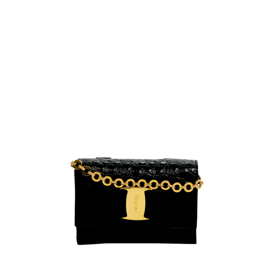 SALVATORE FERRAGAMO Vara Mini Chain Clutch Bag / Shoulder Bag 2-Way