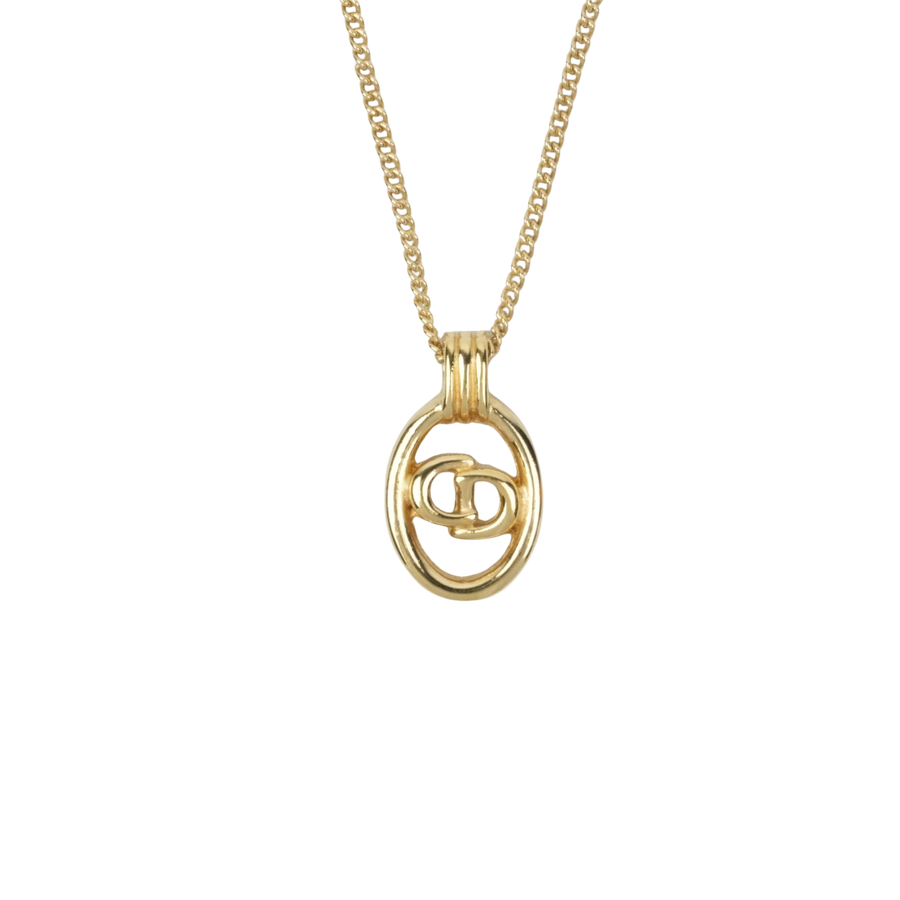 CHRISTIAN DIOR CD Oval Shape Logo Necklace