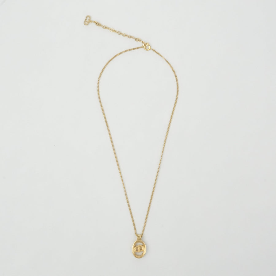 CHRISTIAN DIOR CD Oval Shape Logo Necklace
