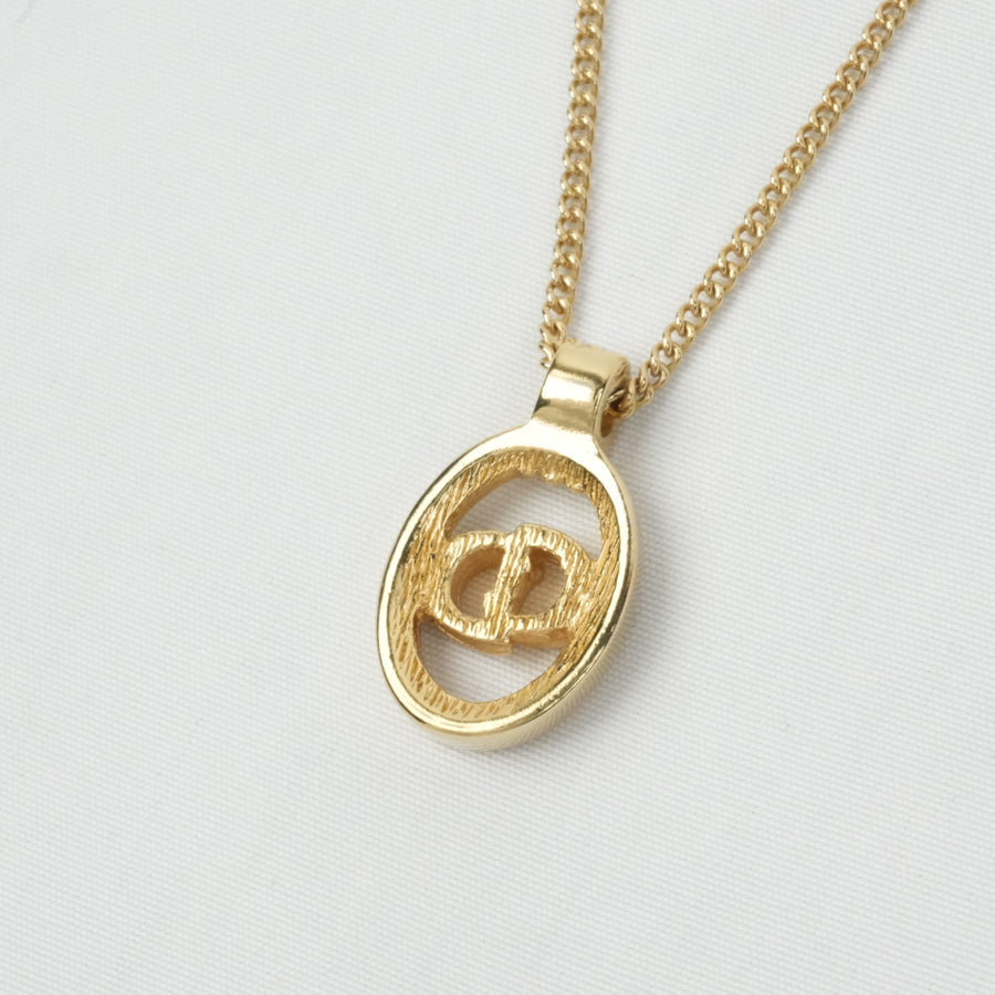 CHRISTIAN DIOR CD Oval Shape Logo Necklace