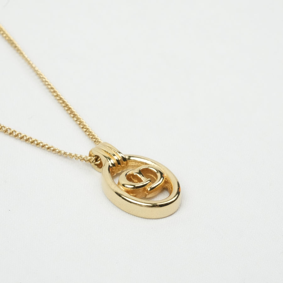 CHRISTIAN DIOR CD Oval Shape Logo Necklace