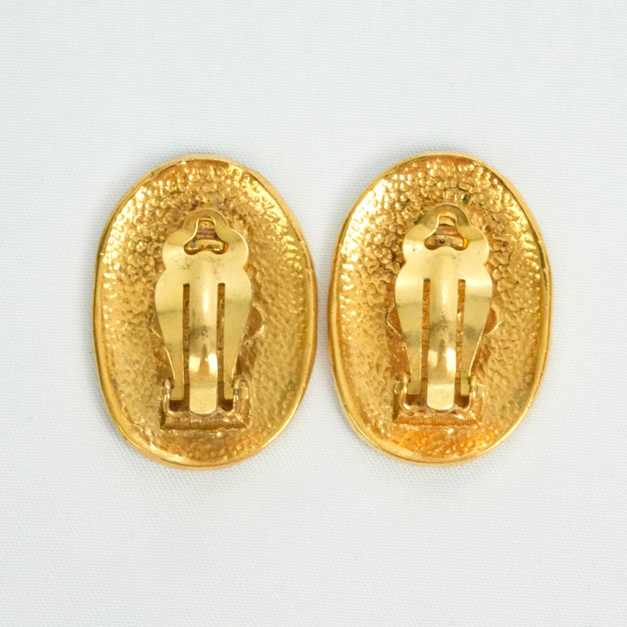 CHANEL Crown Motif Oval Plate Earrings