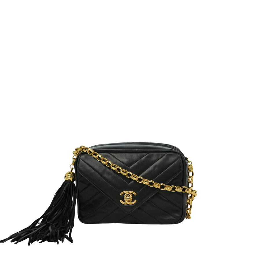 CHANEL 1991-1994 With No. 2 V-Stick, Coco Mark, Lambskin Shoulder Bag