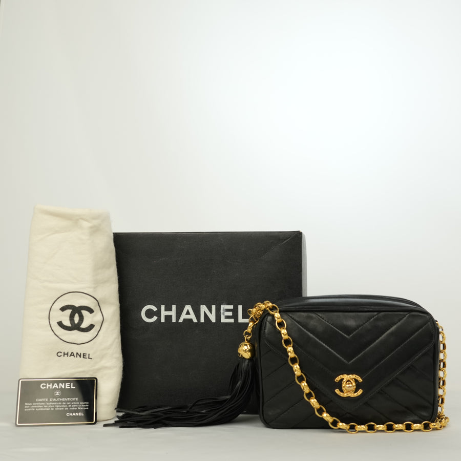 CHANEL 1991-1994 With No. 2 V-Stick, Coco Mark, Lambskin Shoulder Bag