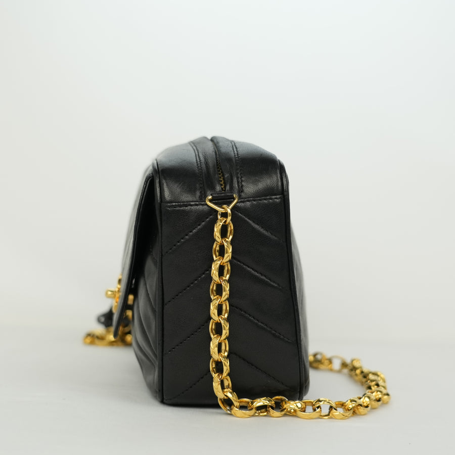 CHANEL 1991-1994 With No. 2 V-Stick, Coco Mark, Lambskin Shoulder Bag