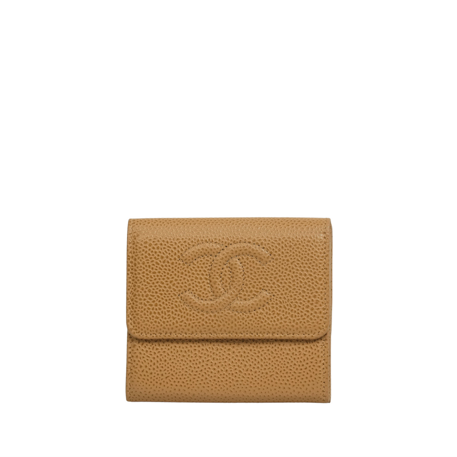 CHANEL 2003–2004 Coco Mark Caviar Leather Tri-Fold Wallet