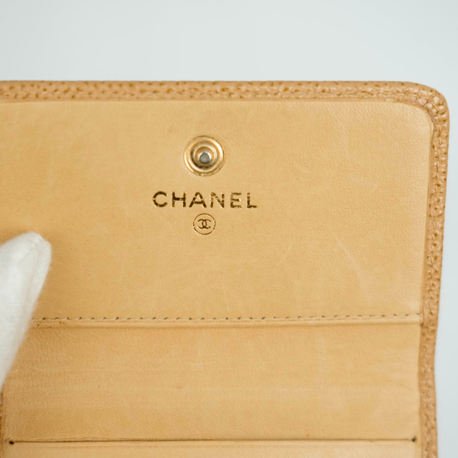 CHANEL 2003–2004 Coco Mark Caviar Leather Tri-Fold Wallet