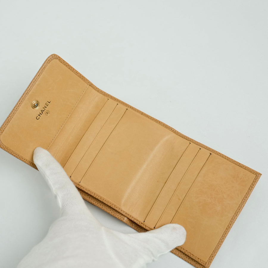 CHANEL 2003–2004 Coco Mark Caviar Leather Tri-Fold Wallet