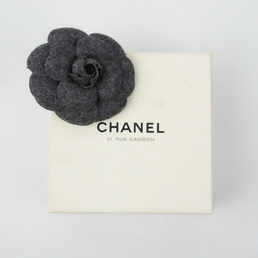 CHANEL Felt Camellia Brooch