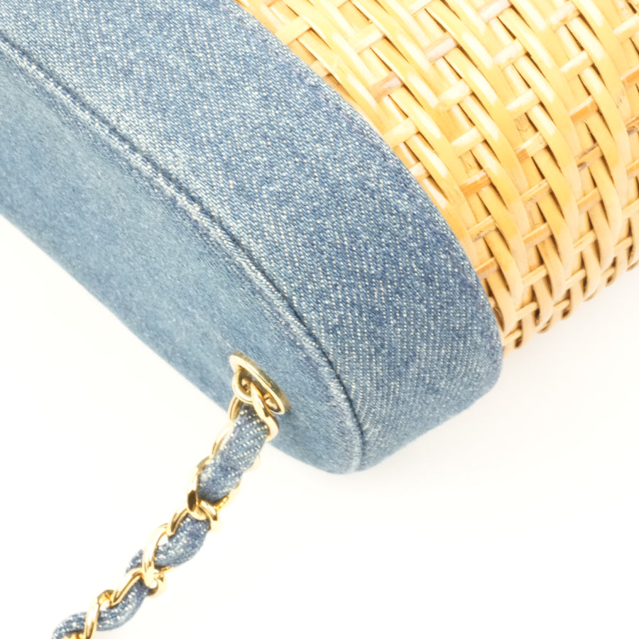 CHANEL 1997-1999 Denim with Rattan Shoulder Bag