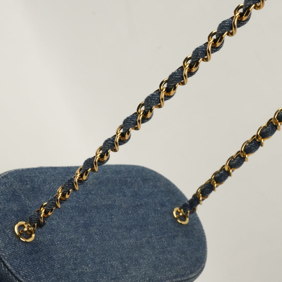 CHANEL 1997-1999 Denim with Rattan Shoulder Bag