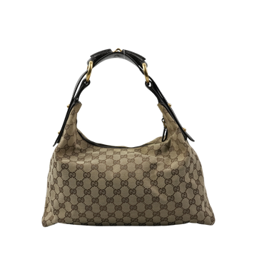 GUCCI  Canvas Leather Brown With Gold Hardware  Shoulder Bag