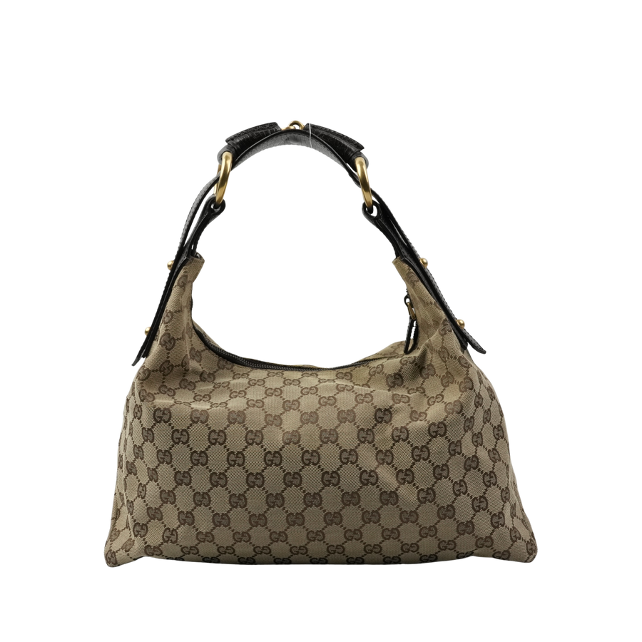 GUCCI  Canvas Leather Brown With Gold Hardware  Shoulder Bag