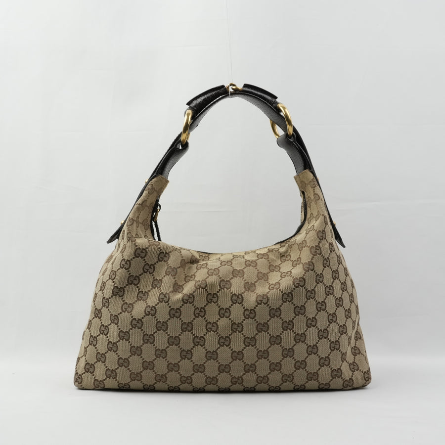 GUCCI  Canvas Leather Brown With Gold Hardware  Shoulder Bag