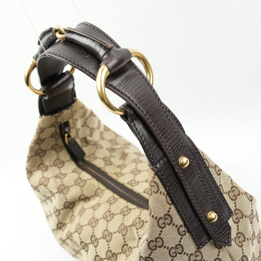 GUCCI  Canvas Leather Brown With Gold Hardware  Shoulder Bag