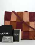 CHANEL 2000-2002 Suede Beige Bordeaux Silver Hardware Tote Bag