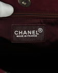 CHANEL 2000-2002 Suede Beige Bordeaux Silver Hardware Tote Bag