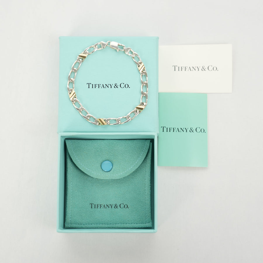 TIFFANY & CO. SV925 K18YG Combo Figaro Chain Bracelet