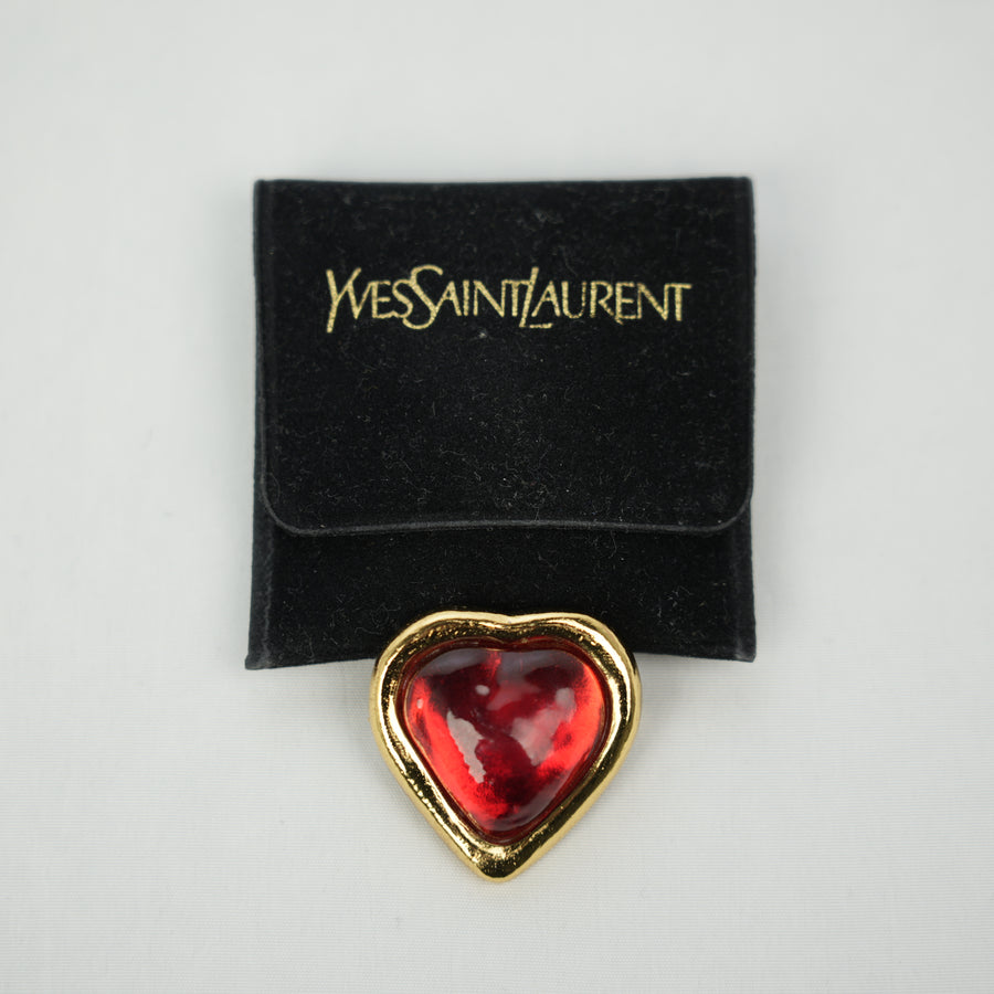 YVES SAINT LAURENT Stone Red Heart Brooch