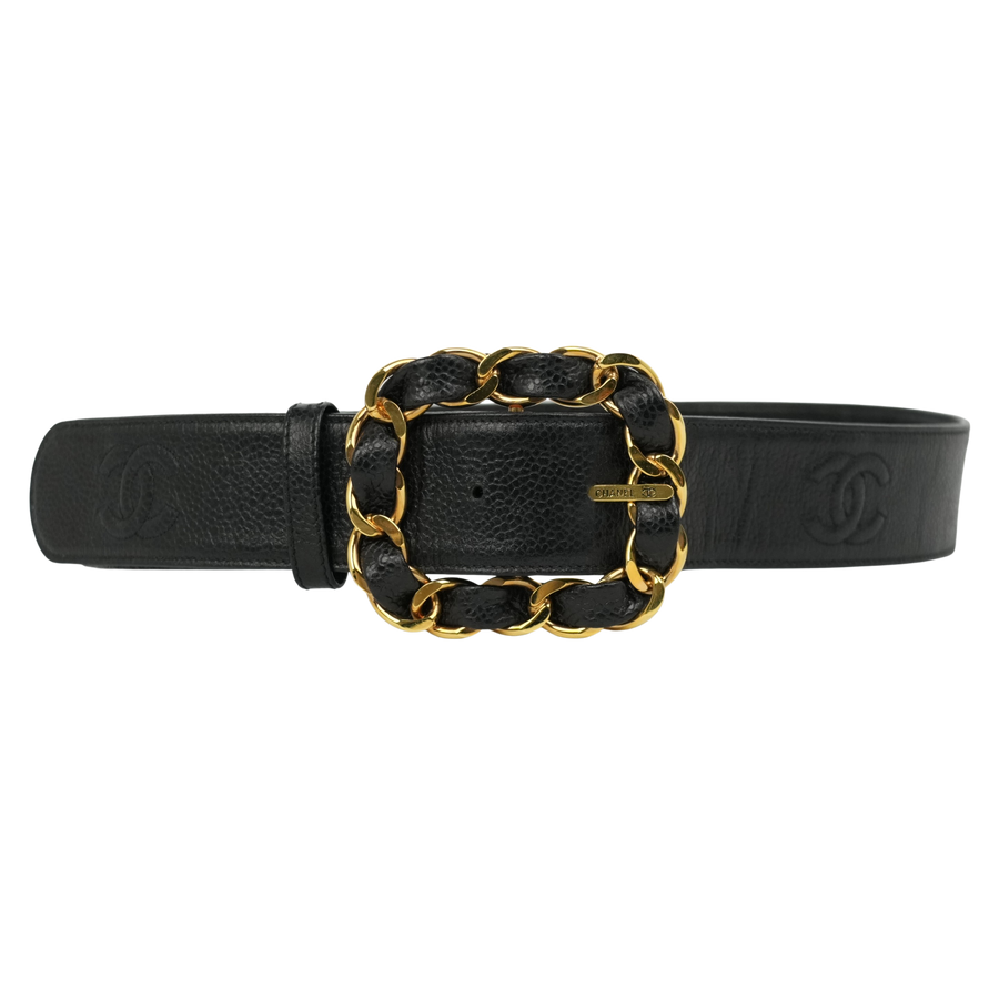 CHANEL Coco Mark Chain Caviar Leather Buckle Belt