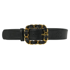 CHANEL Coco Mark Chain Caviar Leather Buckle Belt