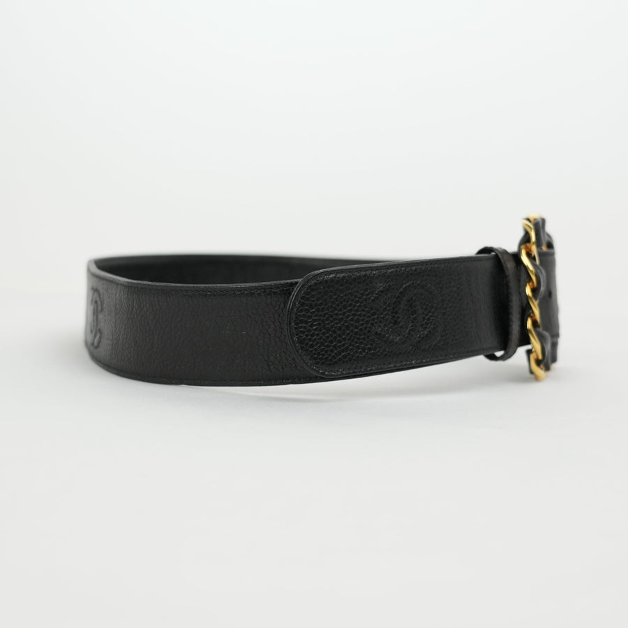 CHANEL Coco Mark Chain Caviar Leather Buckle Belt