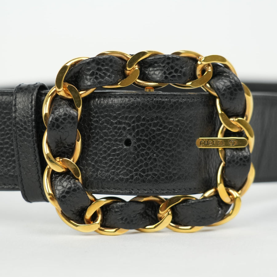CHANEL Coco Mark Chain Caviar Leather Buckle Belt