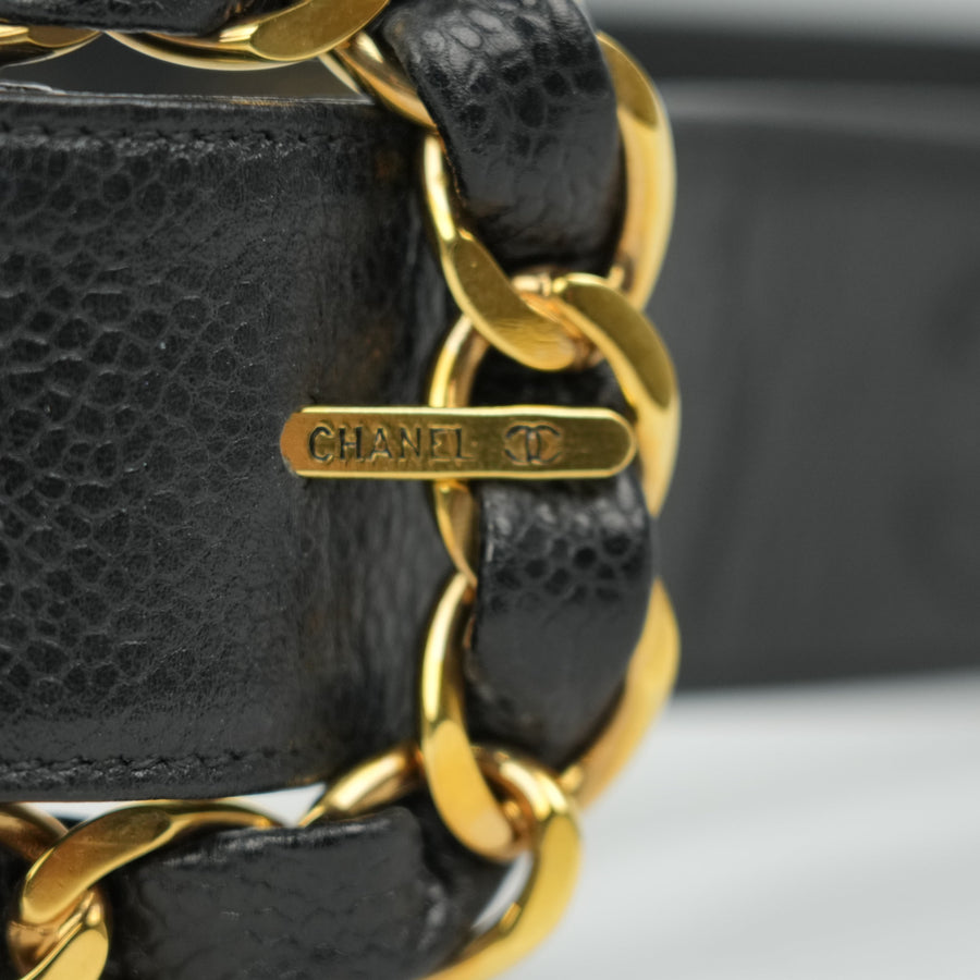 CHANEL Coco Mark Chain Caviar Leather Buckle Belt